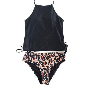 NEW!! beachsissi SIZE L 2 Piece Swimsuit Black Animal Print Halter Bikini